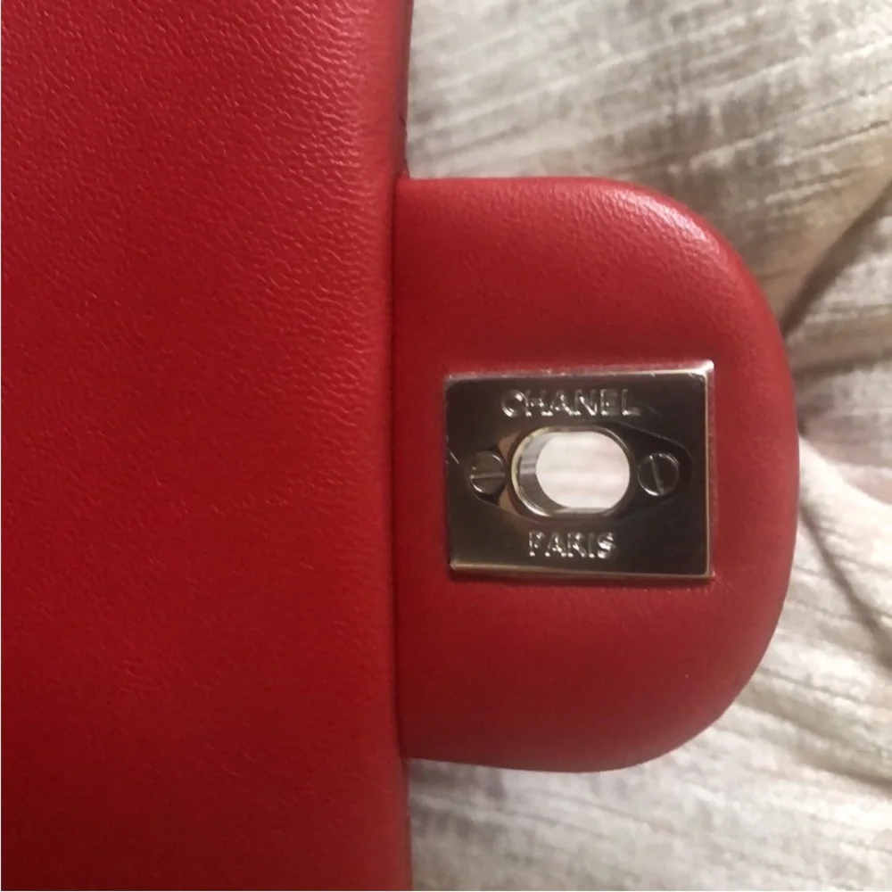 Authentic Chanel Classic Red Quilted Rectangle Mini Lambskin Bag